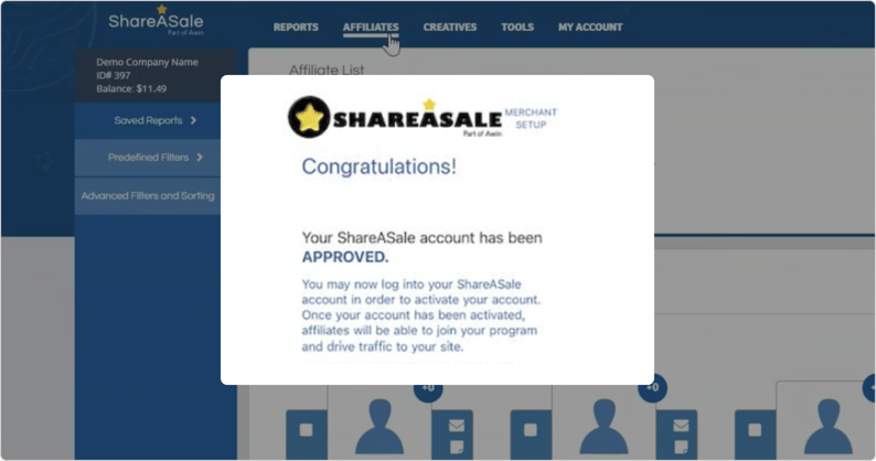 Congratulations! Your ShareASale account has been APPROVED.